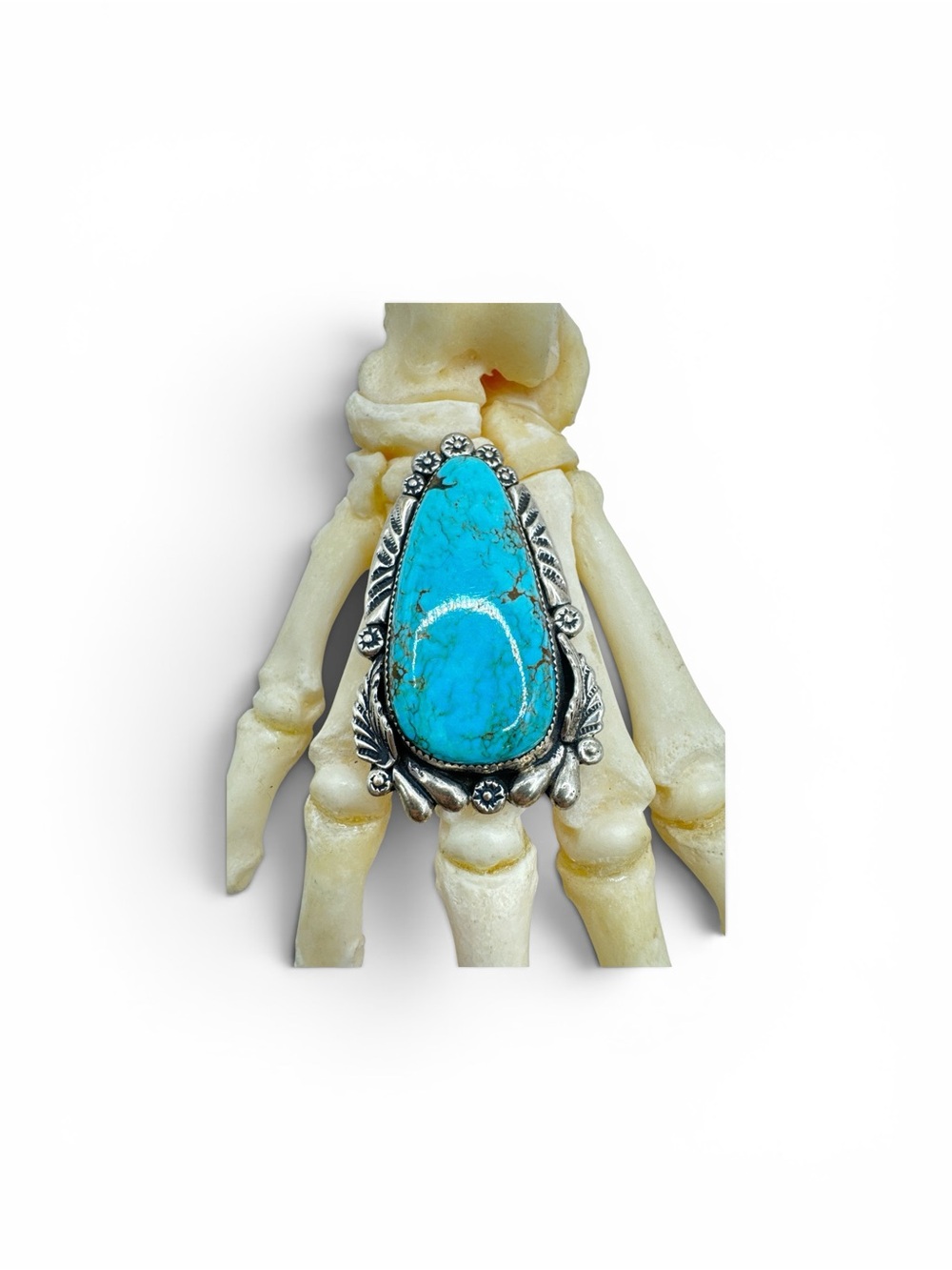 Vintage Sterling Silver Signed BL Navajo Hatchita Turquoise Slab Ring Size 6.75